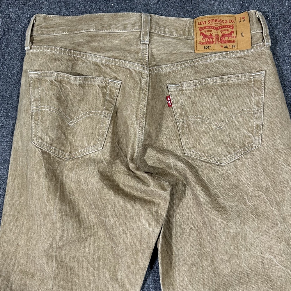 Levis 501 Original Fit Jeans Mens 36x32 Tan Khaki Button Fly Denim Pants #4102 - Picture 5 of 8